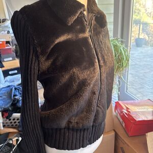 Tiara brown faux fur and knit sweater jacket